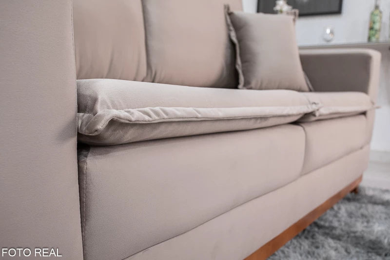 Sofá 3 lugares Havaí Luxo 2.00m Veludo Bege 525 Molas Ensacadas - Móveis furniture