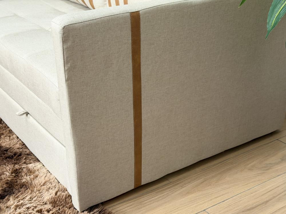 Sofa Cama Dominic 1.40m – Bege Linho/Marrom Courino