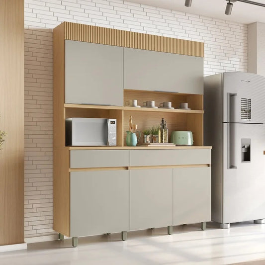 Kit Cozinha Realeza 5P2G 1,60 m Carvalho/Greige – NESHER