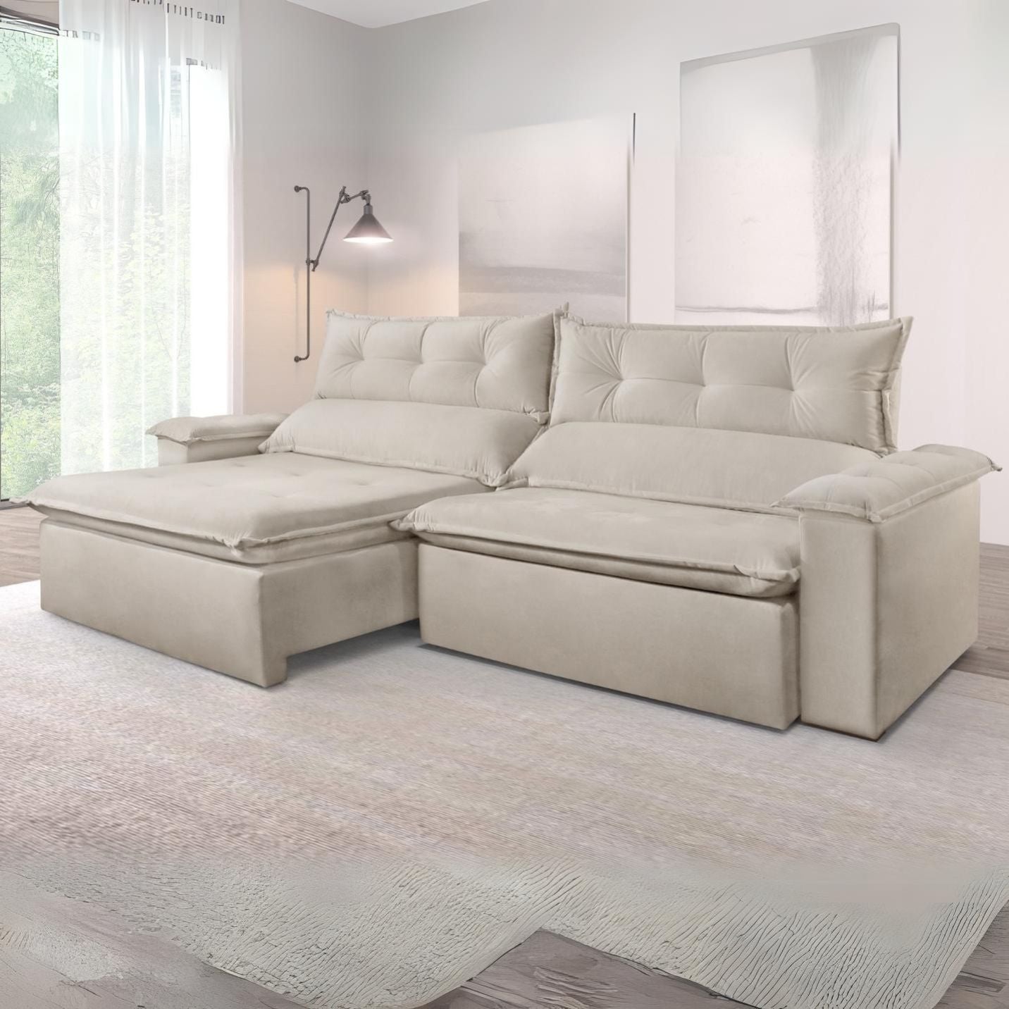 Sofá Retrátil e Reclinável 2,50 m S-102 Linho Bege 117 – SUPREMA ESTOFADOS