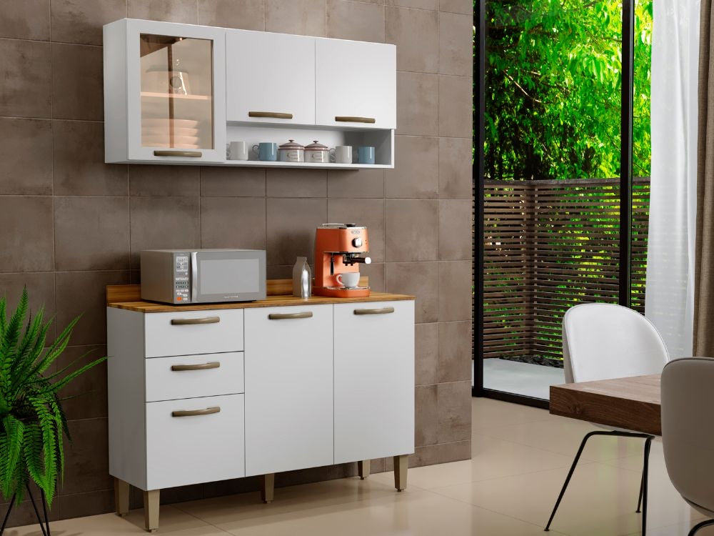 Combo Armário de Cozinha Aéreo 3 portas Reflecta + Balcão 1.20 Valência – Branco - Móveis furniture