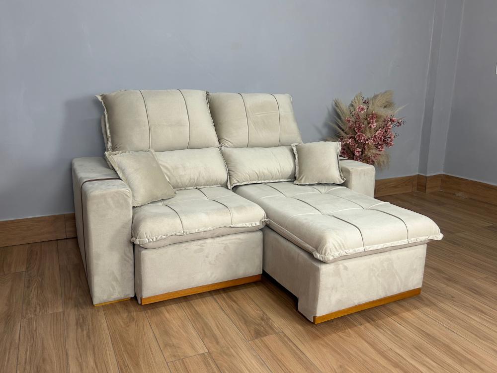 Sofá Retrátil Reclinável Oásis 1.80m – Bege Veludão