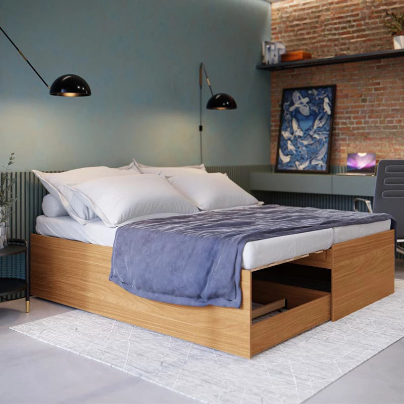 Bibox Matrix Cama 3 em 1 Solteiro-Solteiro c/Auxiliar e Casal Nature Tebarrot - Móveis furniture