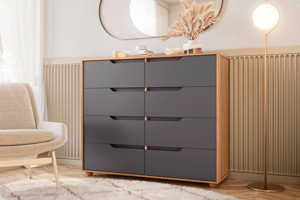 Cômoda Doble 8 Gavetas Albatroz cinamomo grafite - Móveis furniture