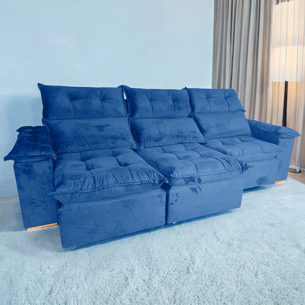 Sofá Retrátil e Reclinável Imperial 2,75 m Veludo Jolie Azul 07 – IMPERIAL DECOR - Móveis furniture