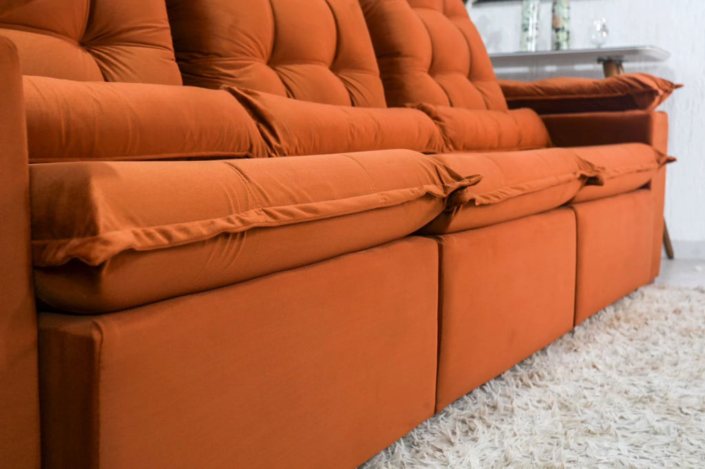 Sofá Retrátil Reclinável Madri 2.70m Veludo Terracota - Móveis furniture