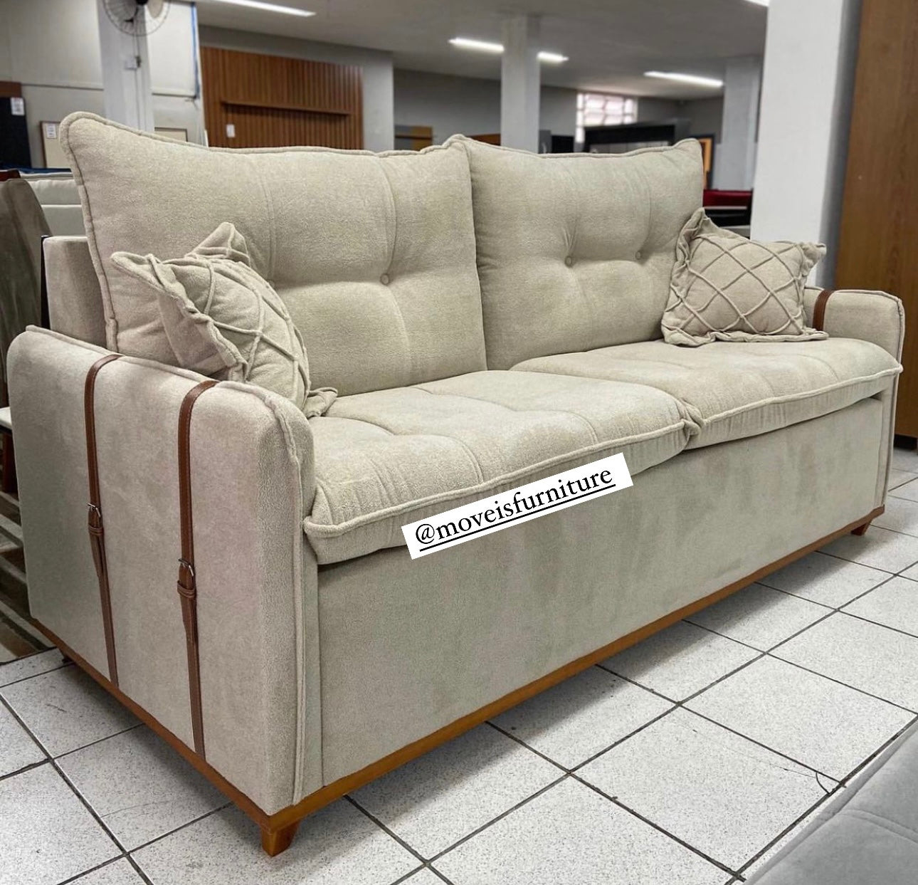 Sofá Living Canadá 200 cm Linho Boucle Marfim - Móveis furniture