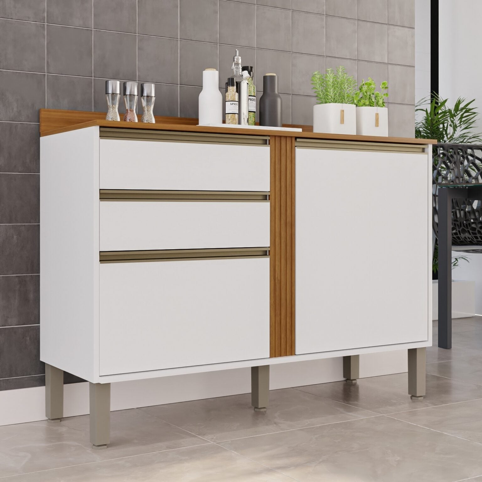 Balcão Pérola 1,20 m Branco/Cinamomo – SALLÊTO