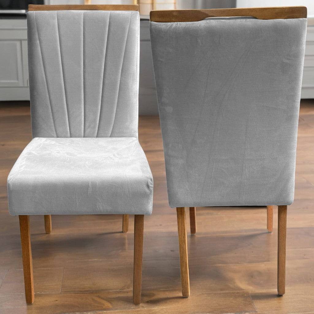 Kit 2 Cadeiras Patrícia 01 Imbuia Mel/Veludo Cinza Prata 148 – CARVALHO DECOR