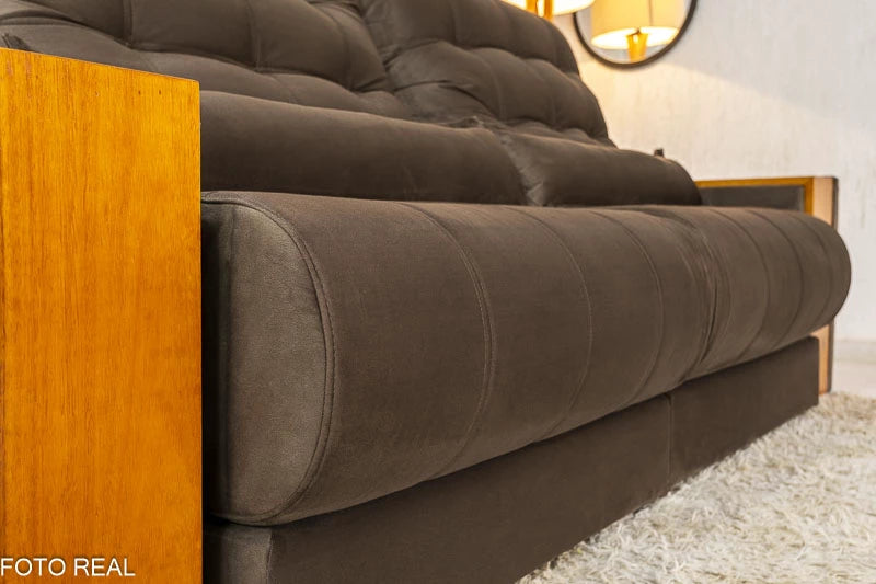 Sofá Retrátil Reclinável 2.30m Gênova Veludo Marrom  - Molas Ensacadas