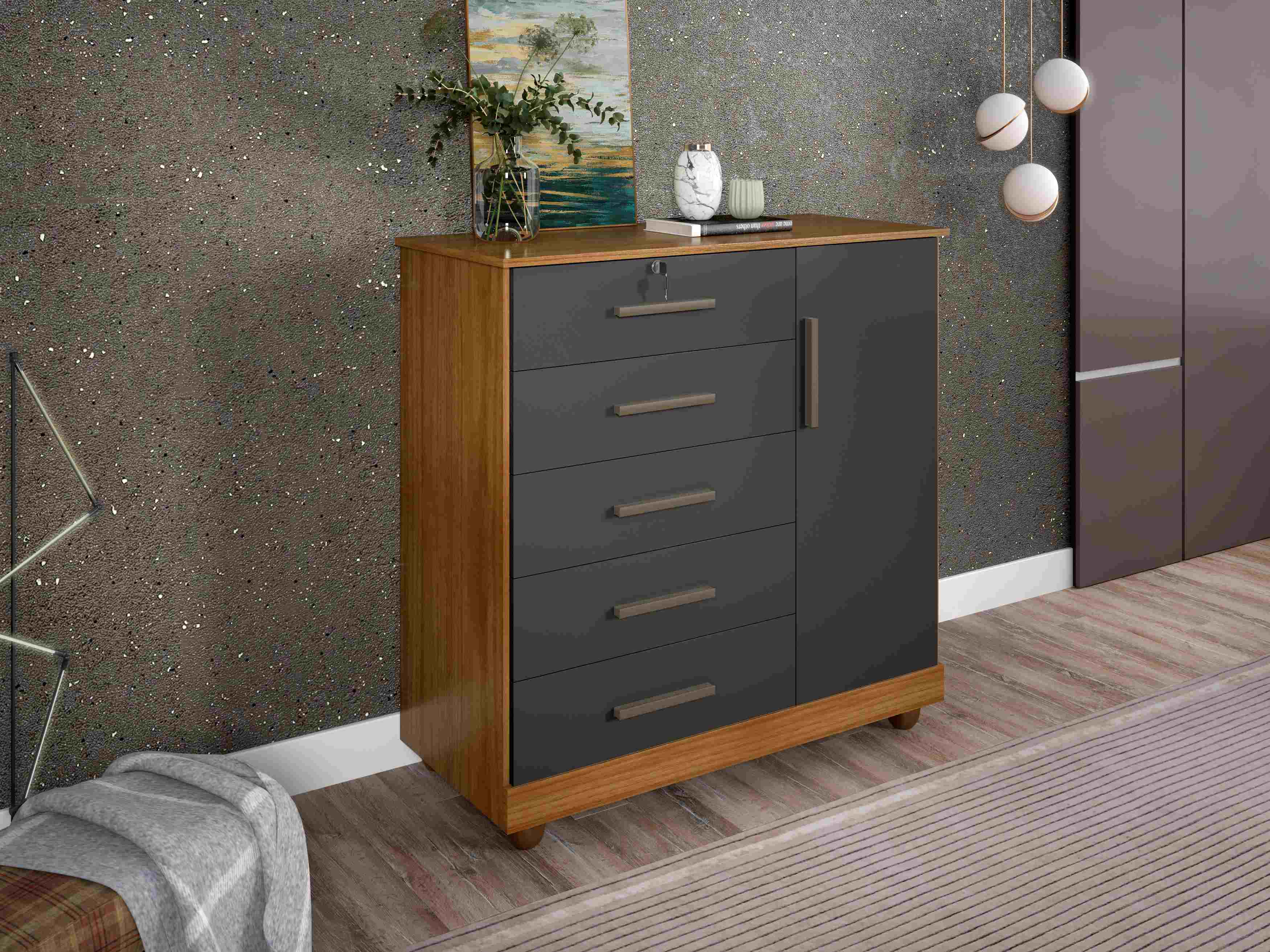 Comoda Fenix 5G1P com Pes - Móveis furniture