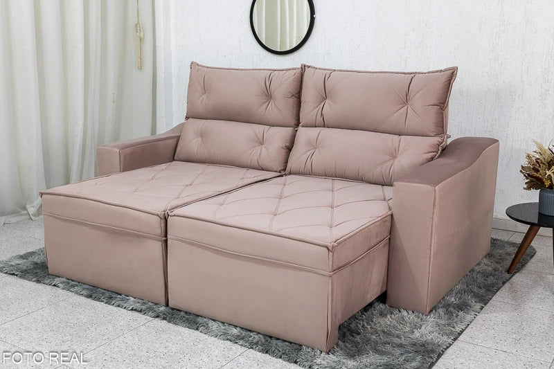 Sofá Retrátil e Reclinável 3 Lugares Moscou 2.00m Veludo Rose - Móveis furniture