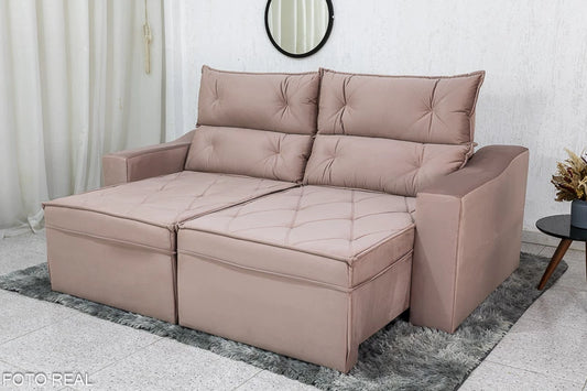 Sofá Retrátil e Reclinável 3 Lugares Moscou 2.00m Veludo Rose - Móveis furniture