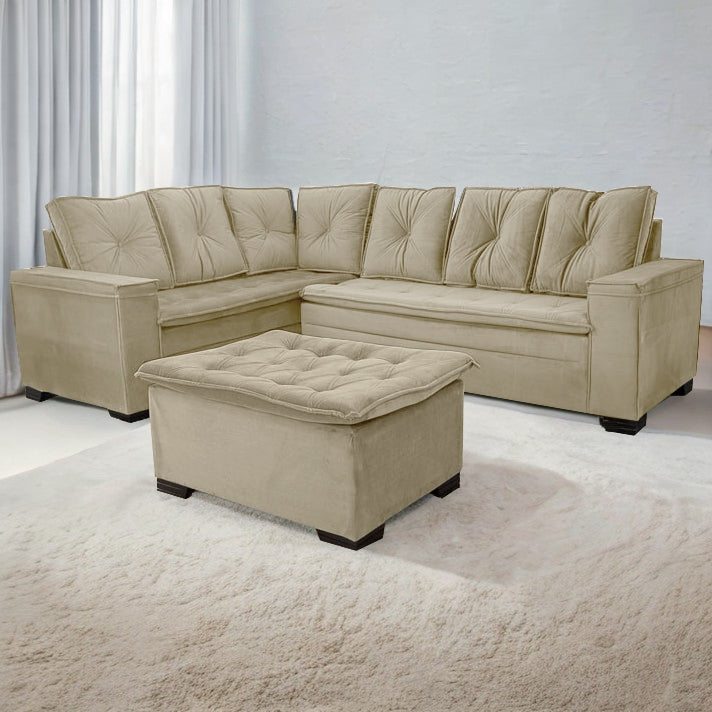 Sofá de Canto Alemanha com Puff Marfim A32 – UNIÃO ESTOFADOS