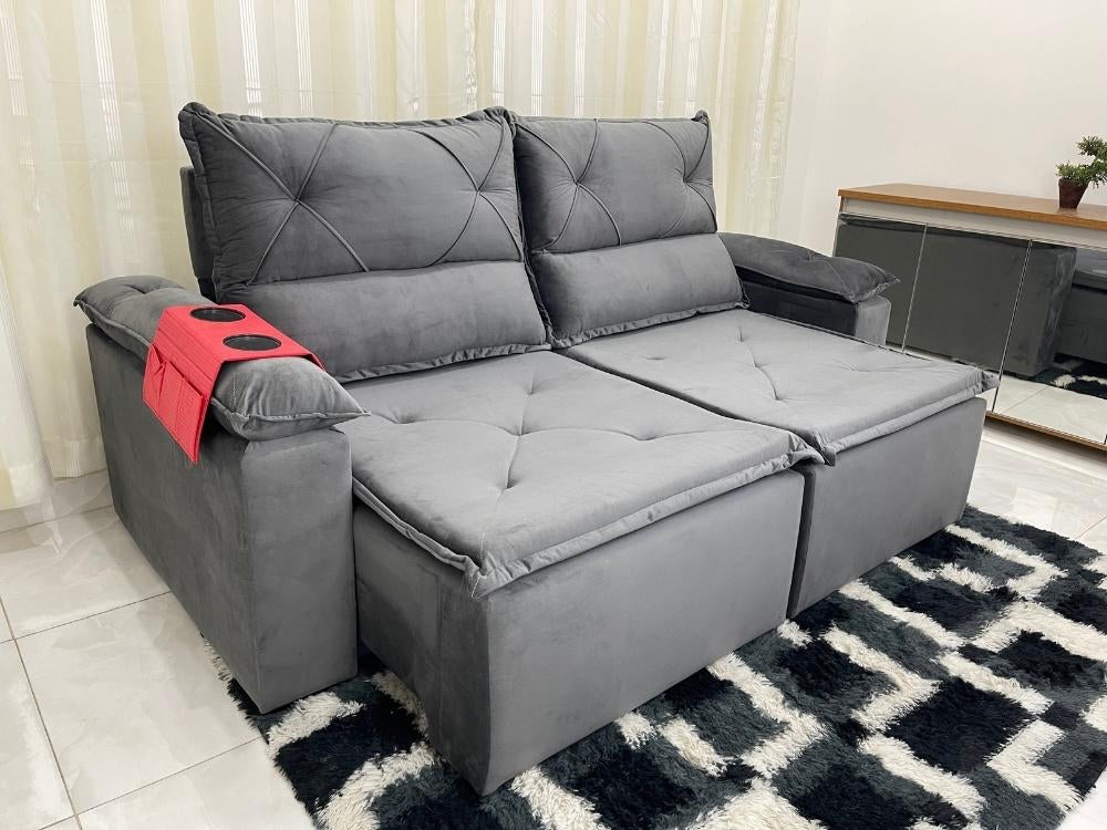 Sofá Retrátil e Reclinável REF 2025 2.00m – Cinza Veludão - Móveis furniture