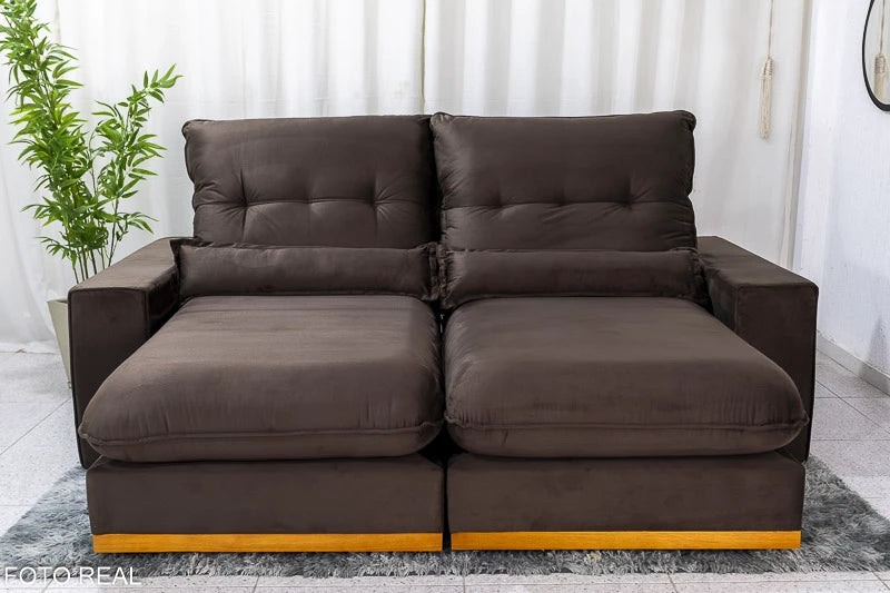 Sofá Retrátil Reclinável Sparta 2.30m Veludo Marrom 815 D33 e Molas Ensacadas - Móveis furniture