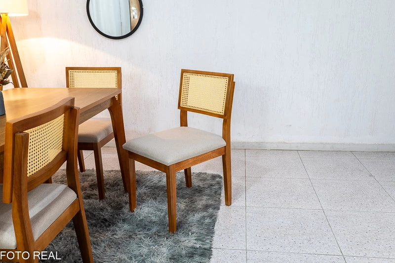 Mesa de Jantar Alegra Tampo Cinamomo 160×80 6 Cadeiras Jade Linho Bege 29011 JCM Madeira Maciça - Móveis furniture