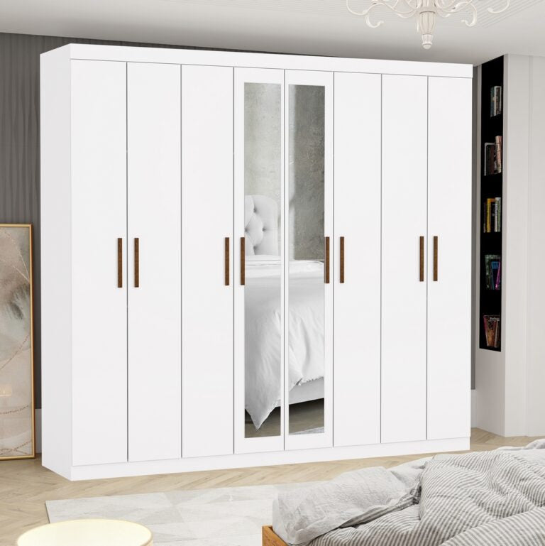 Guarda-Roupa 8 Portas Rubi 2,08 m(Com Espelho) Branco  – CARIOCA MÓVEIS