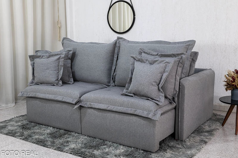 Sofá Retrátil Reclinável Lima Linho Cinza A59 Larg. 2.00m - Sem Caixa