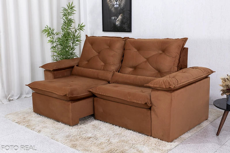 Sofá Retrátil Reclinável 2.00m Roma Veludo Terracota 24 - D28 Soft - Móveis furniture