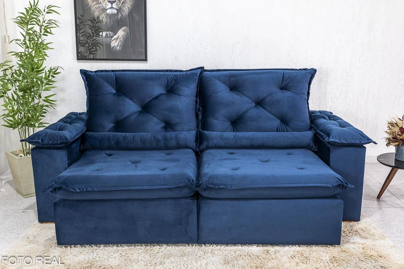 Sofá Retrátil Reclinável 2.00m Roma Veludo Azul - Móveis furniture
