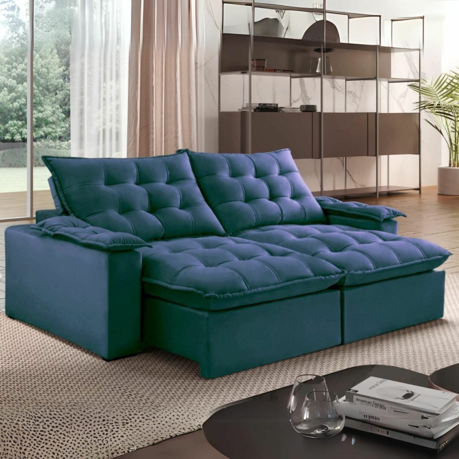 Sofá Retrátil e Reclinável Alaska 2,40 m Azul – MONTANO ESTOFADOS