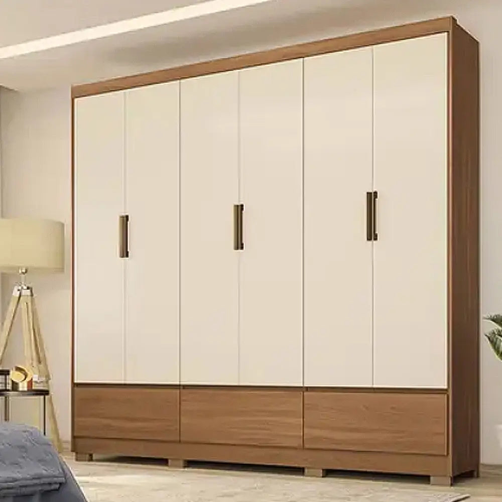 Guarda Roupa Himalaia Casal 6 Portas 3 Gavetas Demobile amêndoa off white