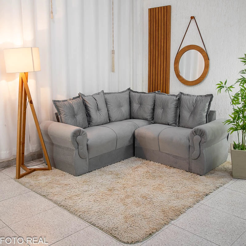 Sofá Canto Bianca Veludinho Cinza