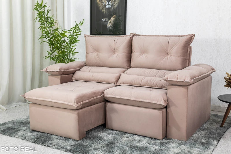 Sofá Retrátil Reclinável 1.80m Santorine Veludo Rose - Móveis furniture