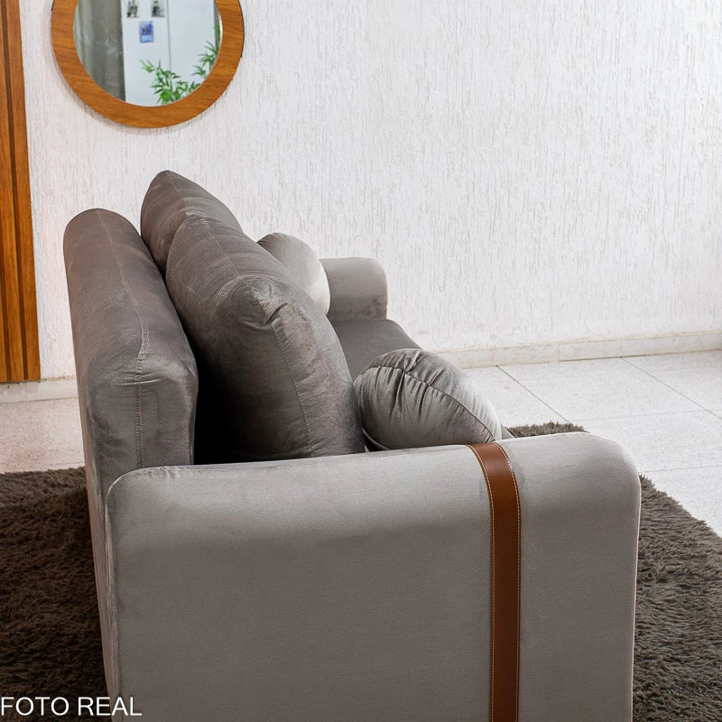 Sofá 3 lugares Kievi Larg. 1.80m Veludo Capuccino A38