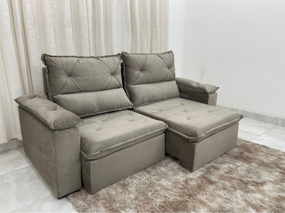 Sofá Retrátil e Reclinável REF 2030 2.00m – Bege Veludão - Móveis furniture