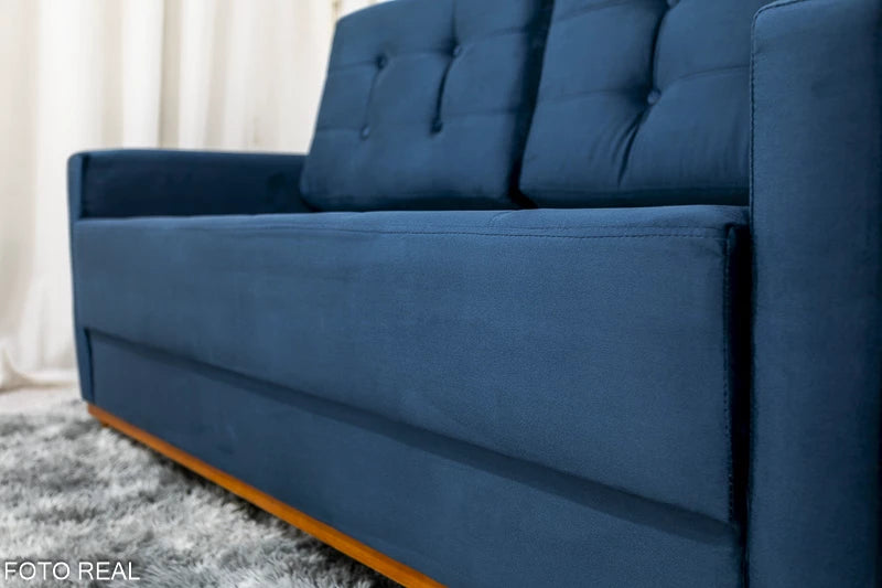 Sofá 3 lugares Living Áustria Veludo Azul A16 Larg. 1.70m