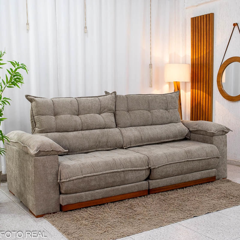 Sofá Retrátil Reclinável Itauna 2.30m Chenille Bege 574 D28 Soft - Molas Ensacadas