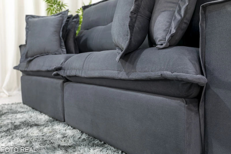 Sofá Retrátil Reclinável Ferrara 2.50m Veludo Cinza 20 D33 e Molas Ensacadas - Móveis furniture