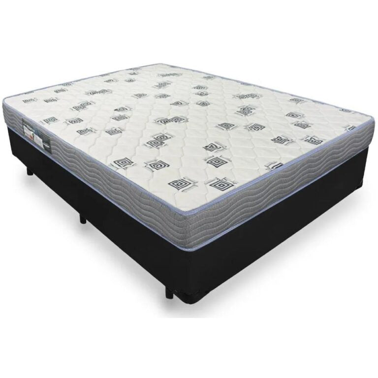 Colchão Casal Light D33 + Base Box Simples Corino Preto – ORTOBOM + BIOSTAR - Móveis furniture