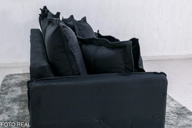 Sofá 3 lugares Vican Larg. 2.00m Veludo Preto 6011 Molas Bonnel - Móveis furniture