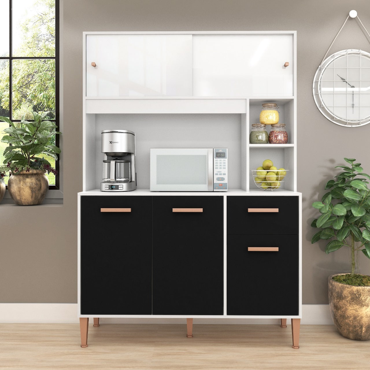 Kit Cozinha Pérola C212 1,20 m Branco/Preto – FELLICCI