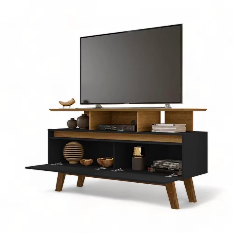 Rack Bancada Rubi Larg. 1.20m para TVs até 50 Polegadas Cinamomo/Preto Bechara - Móveis furniture