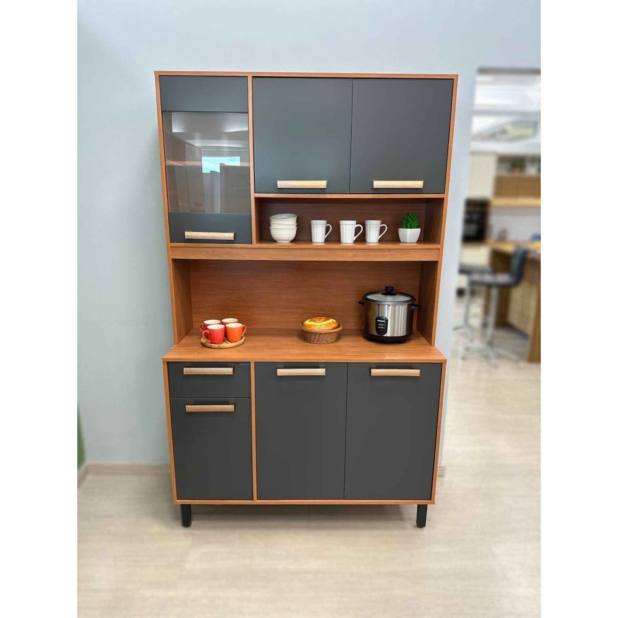 Armário Kit de Cozinha Nápoles 1,20m – Cinamomo/Grafite - Móveis furniture