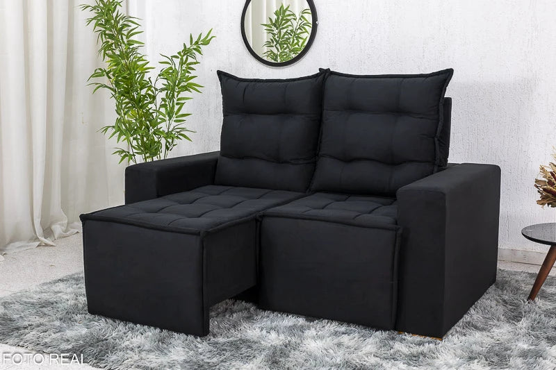 Sofá Retrátil Reclinável 1.40m Rafaela Veludinho Preto - Móveis furniture