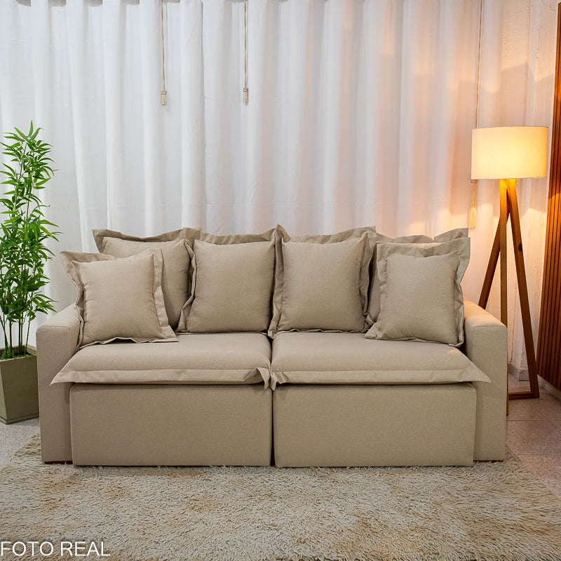 Sofá Retrátil e Cama Torino 2.10m Linho Bege 505 - Sem Caixa