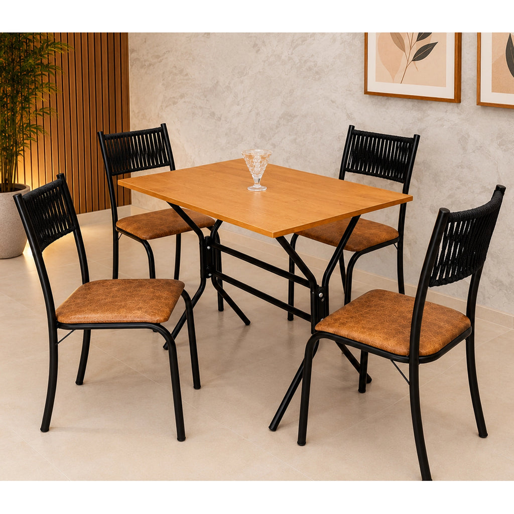 Mesa de Jantar Nexus 69x45cm com 4 Cadeiras Atenas em Courino Aço Tubo Minas