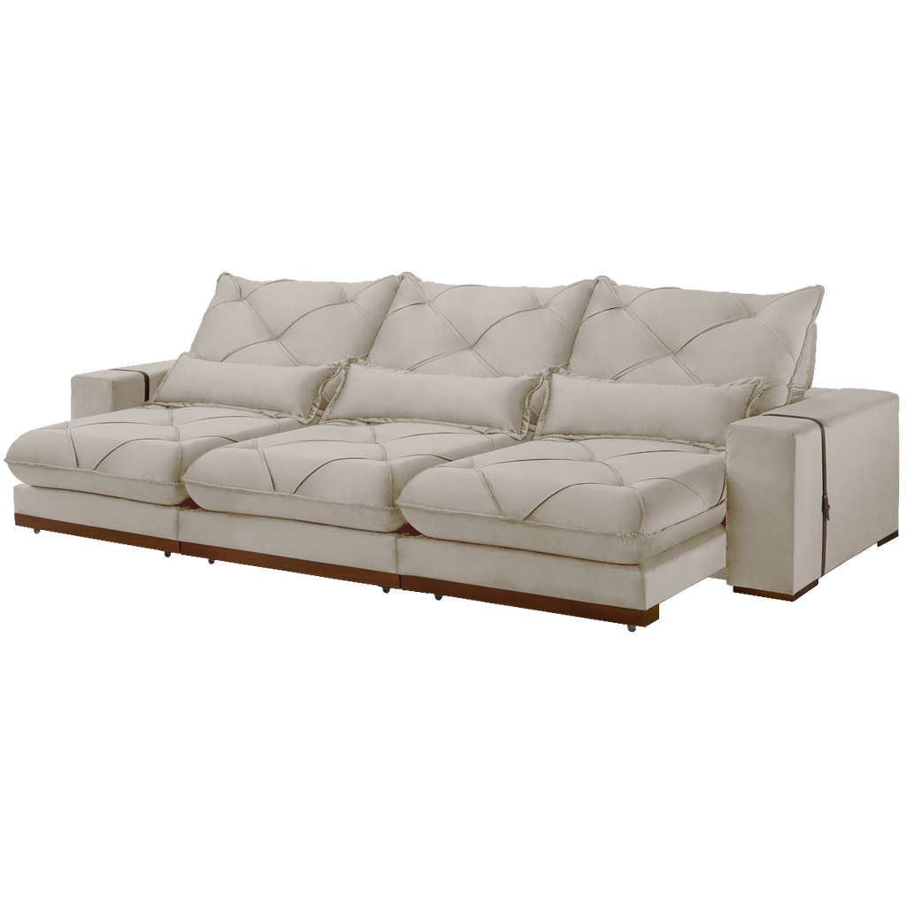 Sofá Retrátil e Reclinável Luanda/Isabella 3,50 m Veludo Bege – TREVO ESTOFADOS - Móveis furniture