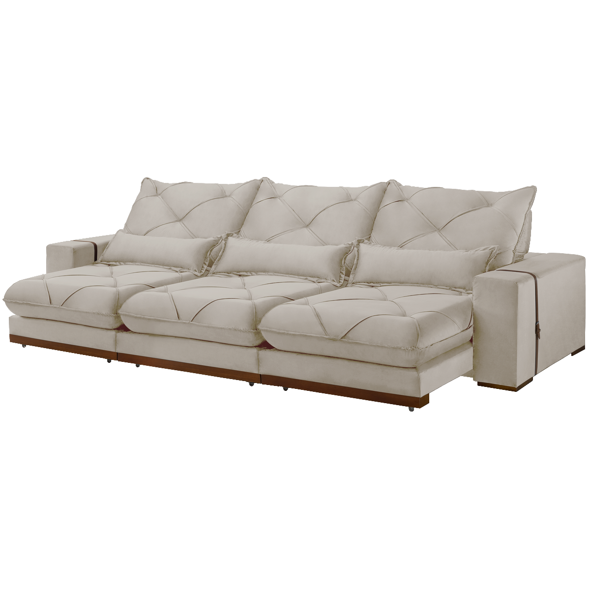 Sofá Retrátil e Reclinável Luanda/Isabella 3,50 m Veludo Bege – TREVO ESTOFADOS - Móveis furniture