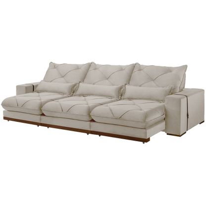 Sofá Retrátil e Reclinável Luanda/Isabella 3,50 m Veludo Bege – TREVO ESTOFADOS - Móveis furniture