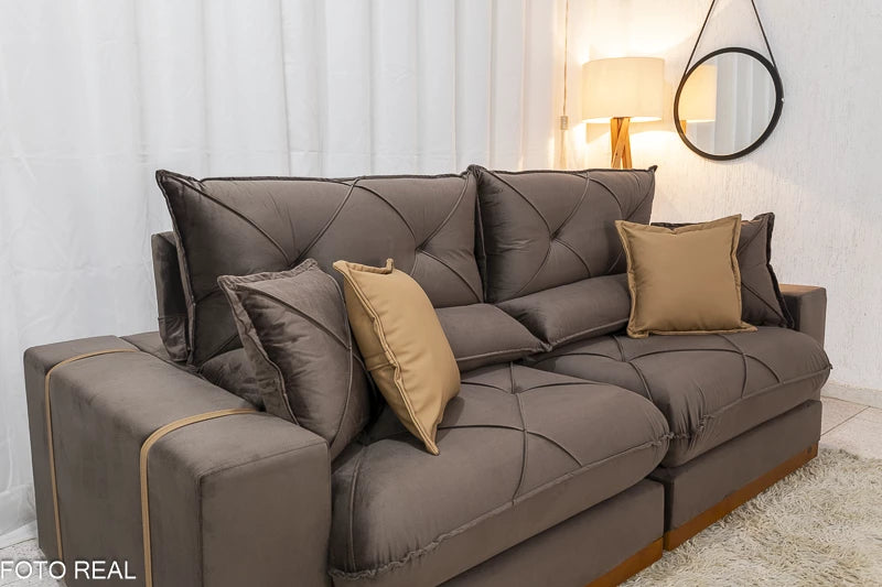 Sofá Retrátil Reclinável Gran Bello 2.30m Veludo Marrom 19 - Molas Ensacadas Pocket