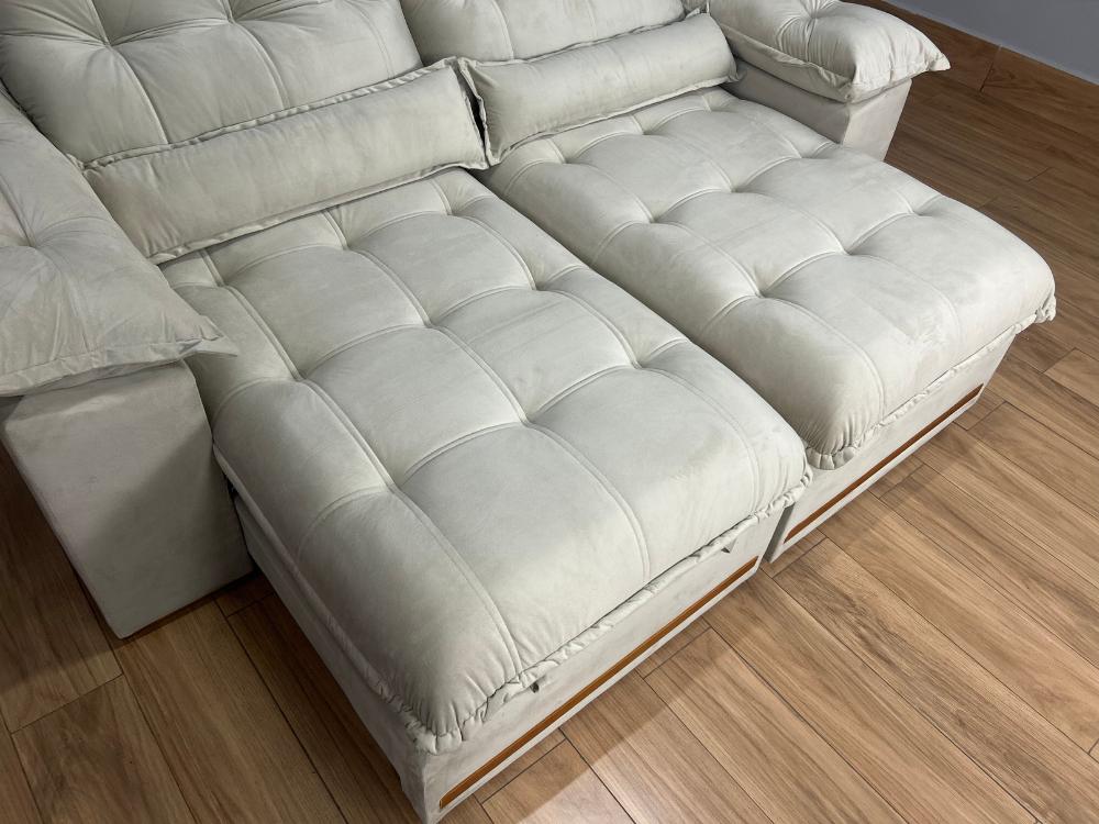 Sofá Retrátil e Reclinável Istambul 2.10m – Bege Veludo