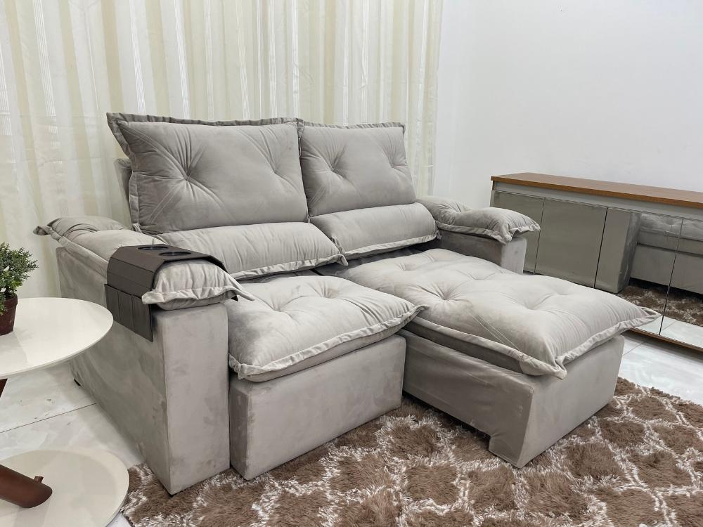 Sofá Retrátil e Reclinável Amsterdã 1.80m – Bege Veludão - Móveis furniture