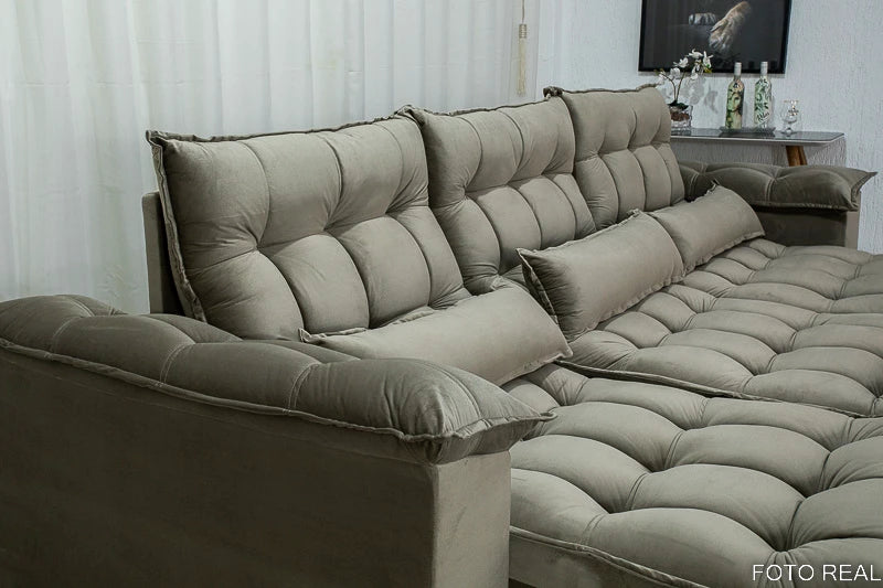 Sofá Retrátil Reclinável Kapri 3.20 Veludo Capuccino 536 - Molas Bonnel e Poliéster Siliconado - Móveis furniture