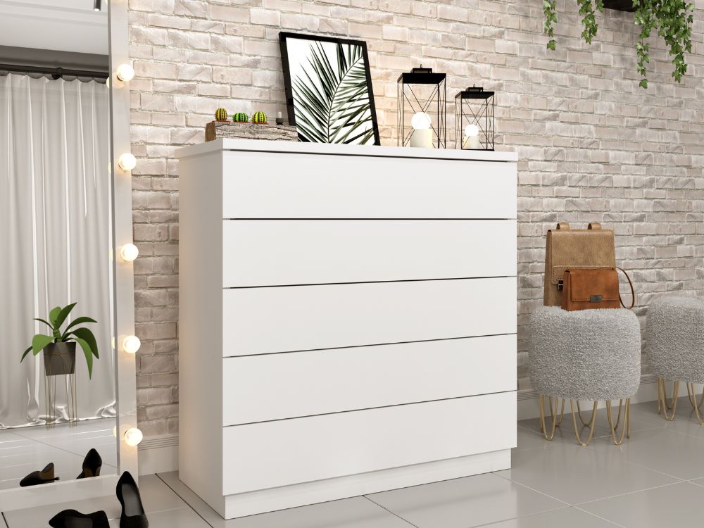 Cômoda Premium 5 Gavetas – Branco - Móveis furniture